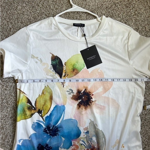 🦋 JUST FASHION NOW NWT White Floral T-Shirt Dress Summer Lightweight Comfy XL - Picture 6 of 6